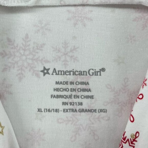 American Girl Pajama Top Girls Sz XL (16/18) White Snowflakes Button-Up Collared - Picture 11 of 12